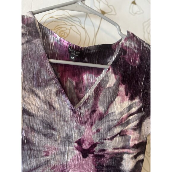 KOMAROV Dress Size Medium White Purple Lace Stretch Crinkle Charmeuse V-Neck 36 - Picture 2 of 3